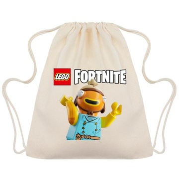 Worek Plecak Beżowy Bawełniany LEGO FORTNITE PALUCH RYBNY Na Prezent WZORY