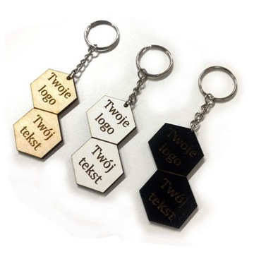 DREWNIANY BRELOK REKLAMOWY FIRMOWY TWOJE LOGO HEX