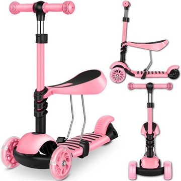 HULAJNOGA TRÓJKOŁOWA BALANSOWA DLA DZIECI RÓŻOWA LED 3W1 JEŹDZIK DZIECIĘCY