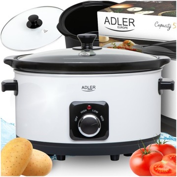 Wolnowar 5,8L garnek ceramiczny slow cooker 290W adler pojemny biały mocny