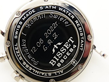 Klasyczny czarny zegarek męski na pasku Bisset BSCF40 Swiss Made + GRAWER