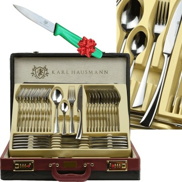 НАБОР СТОЛОВЫХ ПРИБОРОВ СЕРЕБРЯНЫЙ, ГЛЯНЦЕВЫЙ ПРЕМИУМ, 72 шт, НАБОР 12 ШТ + СЕРЕБРЯНЫЙ ЧЕМОДАН