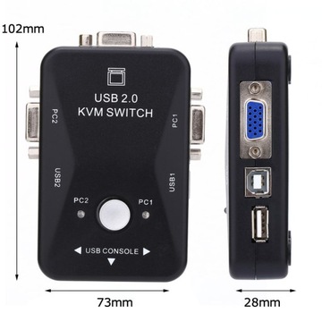 Переключатель KVM VGA USB 2.0 для 2 ПК 2 USB-переключателя USB — кнопка B