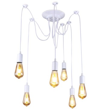 LAMPA SUFITOWA WISZĄCA LED LOFT ŻYRANDOL RETRO PAJĄK E27 x6 BIAŁA ZD74B