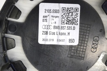 AUDI A4 8W B9 2.0 TFSI 2019 RHD PŘEDNÍ LEVÉ SKLO ZRCÁTKO BOČNÍHO