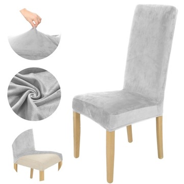 POKROWIEC NA KRZESŁO WYSOKIE OPARCIE JASNY SZARY WELUR ELASTYCZNY