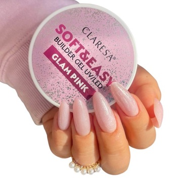 CLARESA Żel SOFT&EASY BUILDER GEL GLAM PINK 12G DO PAZNOKCI DO LAMP UV LED