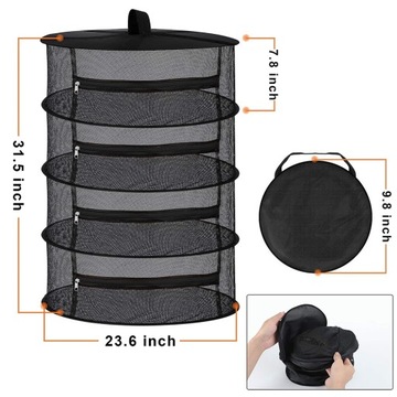 Подвесная сушилка для растений, 4 уровня, дышащая, черная, на молнии.