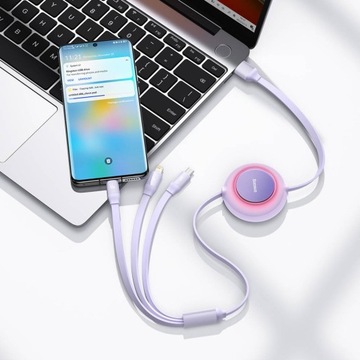 Кабель Baseus 3in1 USB microUSB Lightning USB-C, 1,1 м