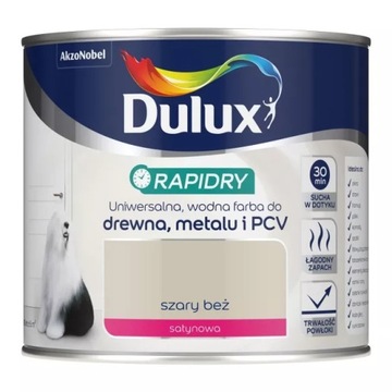 Farba akrylowa do drewna metalu i PCV Dulux 0,4L szary beż satyna
