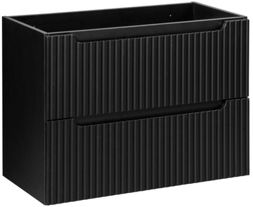 CZARNA Szafka pod Umywalkę 80 cm Wisząca RYFLOWANE FRONTY 2 SZUFLADY MDF