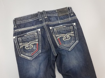 POMPOOS jeansy spodnie męskie ROCK wzory hafty jak NOWE 34/32 pas 94 cm