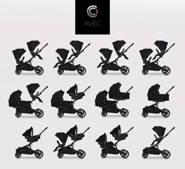 Коляска для близнецов год за годом 2в1 AVEC BAG SET