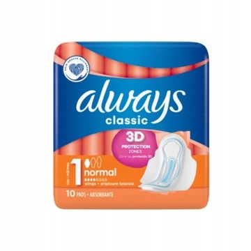 ALWAYS Classic Normal Size Podpaski ze Skrzydełkami 10 sztuk