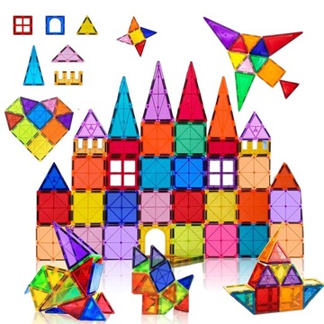 DZIECI KONSTRUKCYJNE EDUKACYJNE KLOCKI MAGNETYCZNE 34 EL + PREZENTY PUDEŁKO