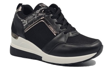 Buty Damskie Sneakersy Na Koturnie Czarne 39