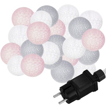 LAMPKI GIRLANDA ŚWIETLNA 20LED KULE COTTON BALLS ŚWIECĄCE ŁAŃCUCH 6cm