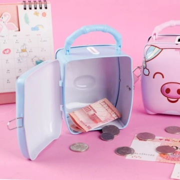 ДЕТСКАЯ КОПИЛКА МЕТАЛЛИЧЕСКАЯ СВИНЬЯ ОТКРЫТАЯ СИНЯЯ + ЗАМОК