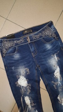 ORIGINAL JEANSOWE SPODNIE JEANSY ZDOBIONY PAS XL