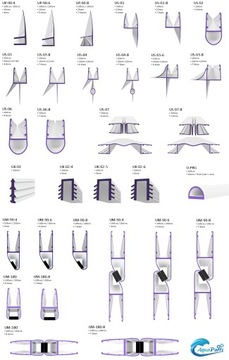 2 шт. Магнитные уплотнители 45° для кабины 185 см толщиной 5-6 мм.