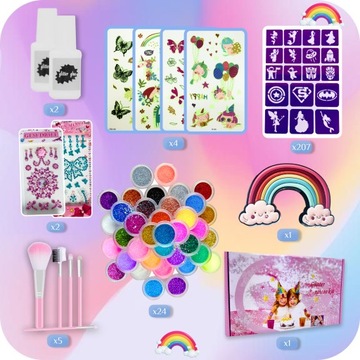 Блестящие татуировки 200+ шаблонов + 24 цвета полной комплект для детей