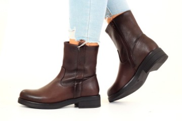 BOTKI damskie Buty płaskie ocieplane CZARNE