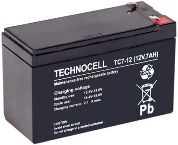 AKUMULATOR BATERIA AGM VRLA TECHNOCELL TC 12V 7Ah TC7-12 TC7 7-12 ZASILACZ