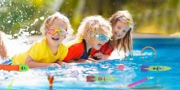 ИГРУШКИ ДЛЯ БАССЕЙНА ТРУБКИ ДЛЯ ДАЙВИНГА НАБОР ИЗ 26 ЦВЕТНЫХ ПРЕДМЕТОВ