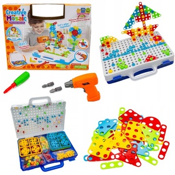 PUZZLE KLOCKI EDUKACYJNE WKRĘTARKA WIERTARKA DLA DZIECI 237 ELEMENTÓW