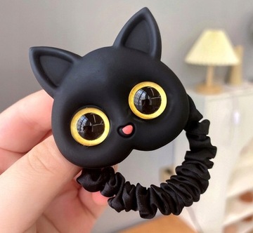Эластичная резинка для волос с черным котом и котенком