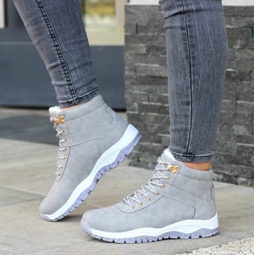 ЗИМНЯЯ ОБУВЬ, СПОРТИВНЫЕ ТРАПЕРЫ, УТЕПЛЕННЫЕ, СНЕЖНЫЕ БОТИНКИ, СЕРЫЕ БОТИНКИ 37