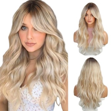 Peruka Damska Peruki Ombre Blond Kręcony Włosy Długie+ Wig Cap