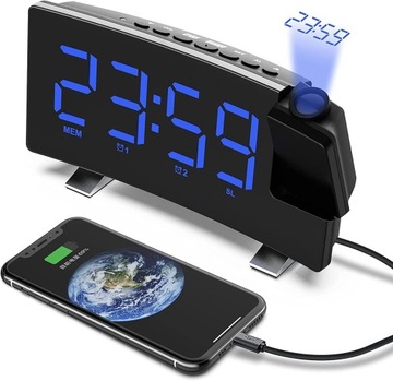 BUDZIK ZEGAR LED ELEKTRONICZNY Z PROJEKTOREM ALARM