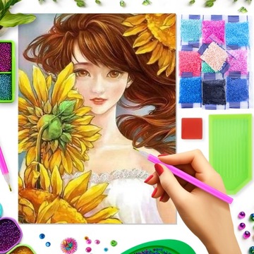 HAFT DIAMENTOWY Diamond Painting Mozaika Dziewczyna w Kwiatach 30x40 cm