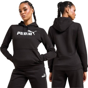 Bluza damska z kapturem sportowa Puma ESS Logo kangurka dresowa czarna XL