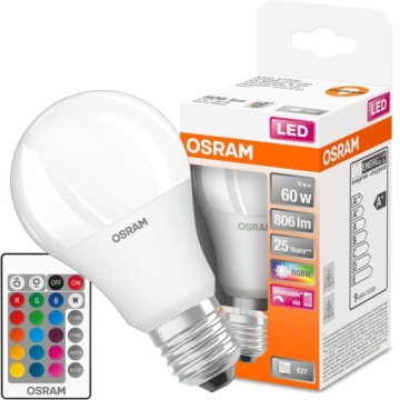 Żarówka LED A60 E27 9W = 60W OSRAM STAR RGB WIELOKOLOROWA ŚCIEMNIALNA PILOT