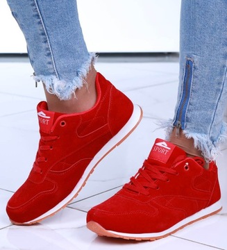 Sznurowane damskie buty sportowe czerwone sneakersy trampki 15098 37