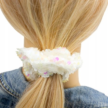 GUMKA do włosów Biała z cekinami Cekiny Scrunchie