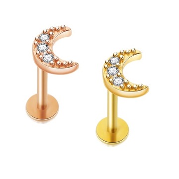 JUNLOWPY 16g Stainless Steel Crystal Ear Barbell Labret Lip Tragus Stud