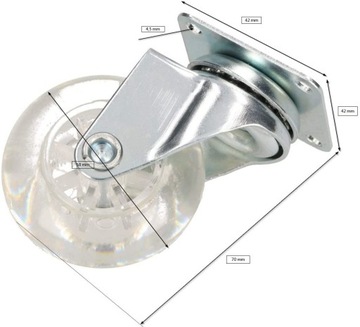 МЕБЕЛЬНОЕ ПОВОРОТНОЕ КОЛЕСО ПРОЗРАЧНОЕ, Ø50, ТОРМОЗ