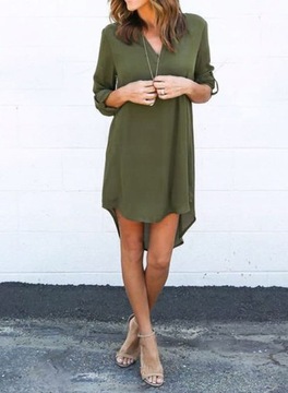 АСИММЕТРИЧНАЯ ЖЕНСКАЯ РУБАШКА ПЛАТЬЕ-ТУНИКА, РУКАВА, ВЫРЕЗ, ХАКИ NOELIA