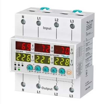 Przekaźnik prądowy i napięciowy AVR-63TF, 63A, 3x380v + neutralny