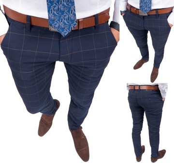 Spodnie eleganckie męskie granatowe w kratę r.37