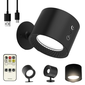 KINKIET LED WEWNĘTRZNY ZEWNĘTRZNY BEZPRZEWODOWA 360° LAMPA ŚCIENNA IPX4 USB