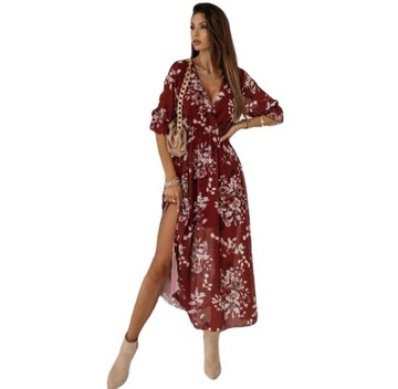Oddychająca modna luźna szyfonowa sukienka z nadrukiem