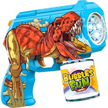 PISTOLET WYRZUTNIA DO BANIEK MYDLANYCH DINOZAUR T-REX MASZYNA BAŃKI MYDLANE