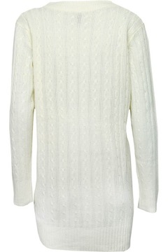 H&M Modny Kobiecy Długi Sweter Biały Damski Sweterek Warkocze V-Neck M 38