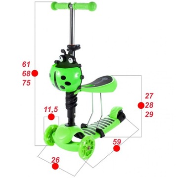 Трёхколесный балансировочный самокат BIEDRONKA ДЕТСКИЙ 3в1 LED ЗЕЛЕНЫЙ