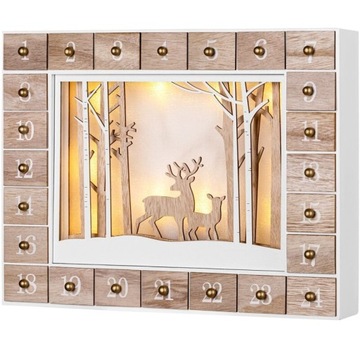 ДЕРЕВЯННЫЙ АДВЕНТ-КАЛЕНДАРЬ СО СВЕТОДИОДНЫМ ПЕЙЗАЖЕМ