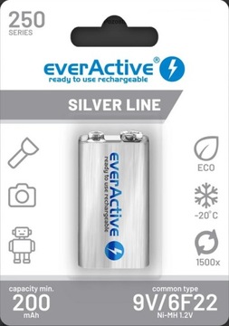 Akumulatorek 9V everActive 6F22/9V Ni-MH 250 mAh